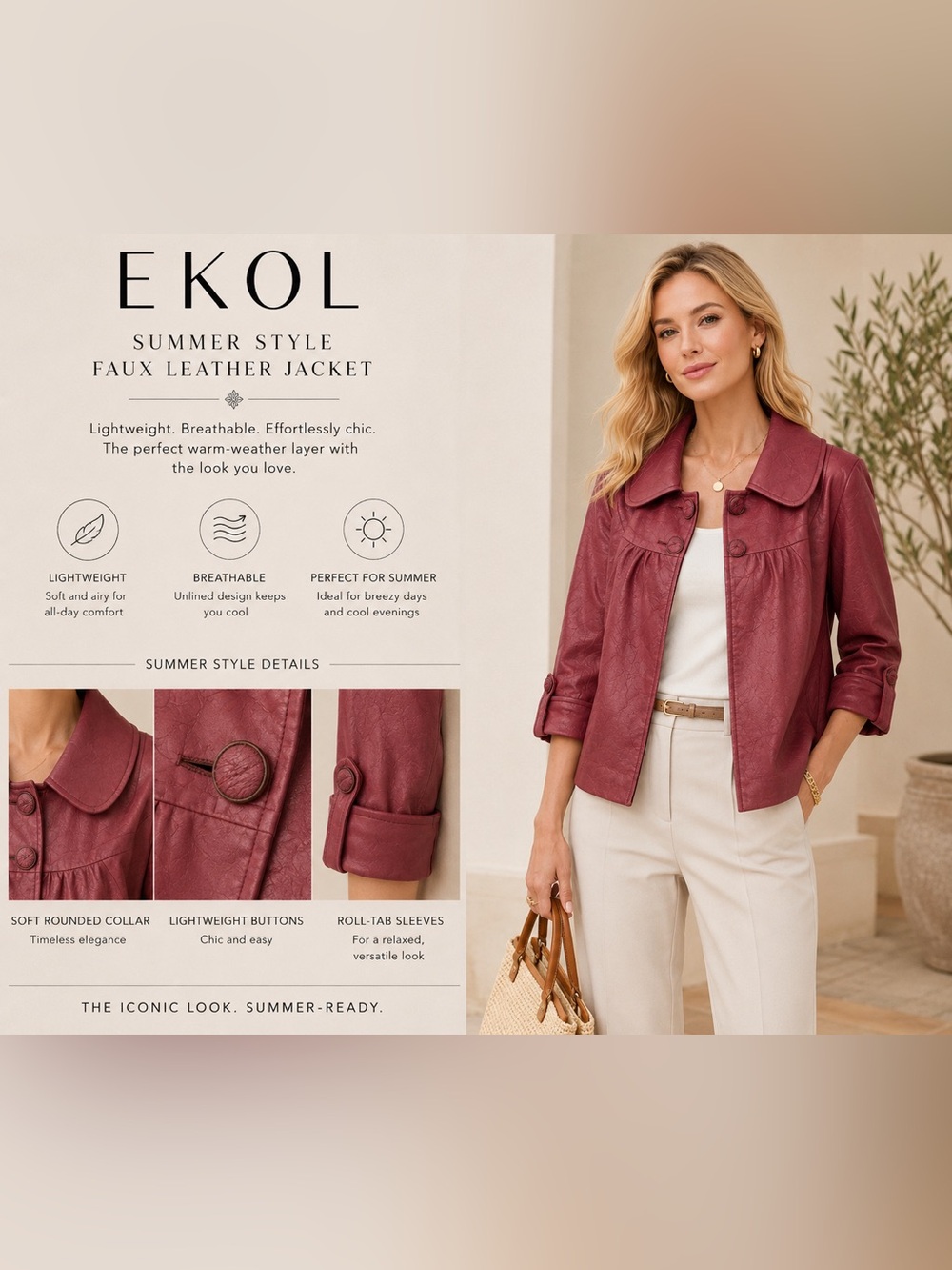 EKOL Women's Faux Leather Textured Hip-length Style Jacket